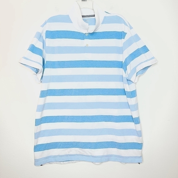 🌶️Old Navy Men’s XXL Short Sleeve Striped Collared Polo w/ Buttoned Neck - Picture 3 of 12